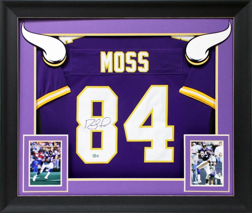 Camiseta deportiva Beckett firmada autografiada por Randy Moss (Vikings Purple SKYLINE) Foto 1 de 1