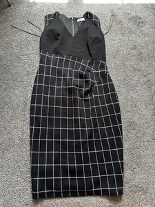 Womens Studio 8 London Dress, Size 14, Black, White, Check, V-Neck, Stretch - Picture 1 of 6