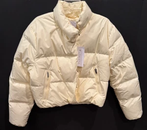 Athleta Summit Cropped Shine Puffer Jacket Medium M Glow Light Yellow New Tags - Picture 1 of 5