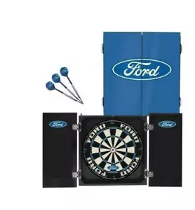 121049 FORD DARTBOARD DART BOARD IN TIMBER CABINET WITH 3 BRASS DARTS GIFT SET - Picture 1 of 1