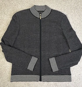 St. John Women’s Medium Black Knit Full Zip Sweater Jacket Wool Rayon -Excellent - Picture 1 of 14