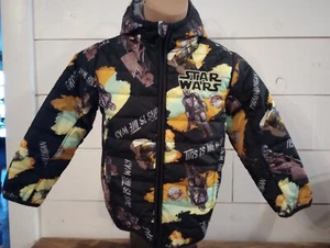 Disney Star Wars Mandalorian Grogu Youth Puffer Black Jacket Full Zip Youth Sz 5 - Picture 1 of 11