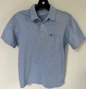 Boys Vineyard Vines Blue Striped Cotton Polo Shirt Size Medium 12-14