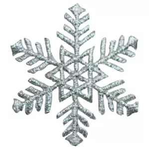 Snowflake Applique Patch - Snow, Metallic Silver, Winter Badge 1.75" (Iron on) - Picture 1 of 1