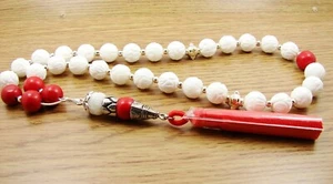 10mmx33 CARVED WHITE/RED CORAL Marjaan PRAYER BEADS ISLAMIC TASBIH MASBAHA GIFT - Picture 1 of 6