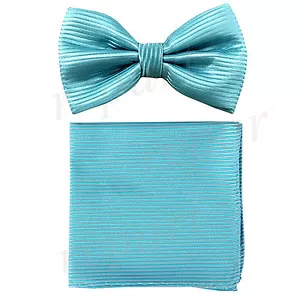 Nueva pajarita formal para hombre polie preatada_hankie rayas horizontales azul turquesa - Imagen 1 de 3