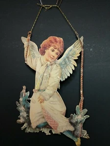 VALENTINE CARD REPRODUTION of AUTHENTIC VICTORIAN DIE-CUT ANGEL ON SWING AS-IS - Picture 1 of 12