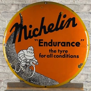 MICHELIN Enamel Sign ø 23.6" (60cm) Nice Vintage Service Garage Workshop Signage - Picture 1 of 19