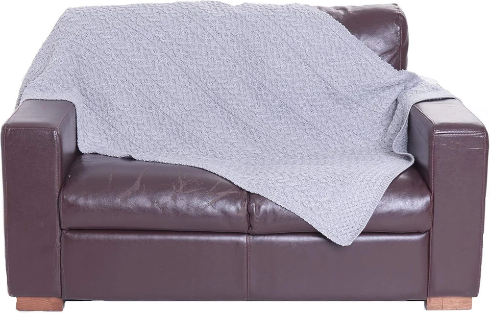 IRISH CABLE KNIT WOOL HEART THROW BLANKET SUPER SOFT MERINO X4944-SGRY BEST ONE - Image 1 of 4