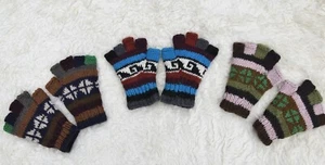 Handschuhe Wolle Fingerlos Gefüttert Warme Fingerlinge Bunt Handgestrickt Wolle - Bild 1 von 22