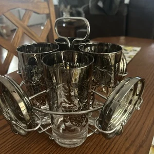 Vintage 4er Set Jeannette versilbert römisches Thema Bargeschirr Cocktail Becher - Bild 1 von 9
