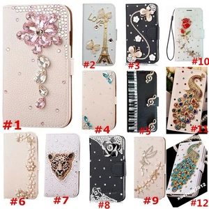 for iPhone 12 13 14 15 16 Pro Max Flip Bling Diamonds Wallet Case Leather Cover - Picture 1 of 17