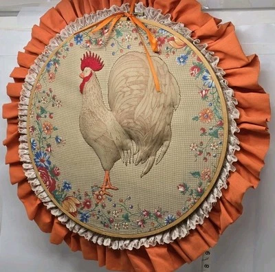 Wooden Embroidery Hoop Needlepoint Quilt Sewing 3D Chicken Large Needlework 14"  - Image 1 of 4