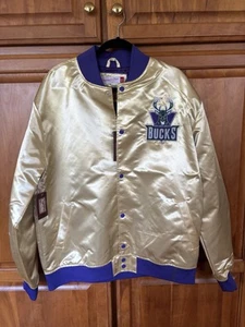 Bucks NBA Bommer Jacket NEW Gold With Purple Men’s XL Michelle & Ness - Picture 1 of 10