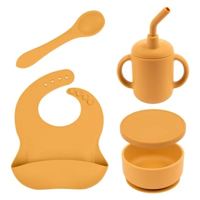 4pc Tiny Dining Ocker Silikon Baby Fütterungsset Kinder Lätzchen Schüssel - Bild 1 von 4