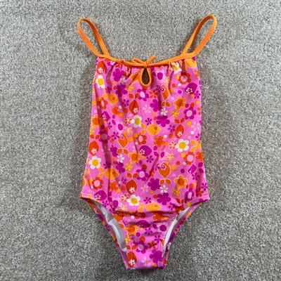 Speedo Girls Swimsuit Size 10 Pink Orange Floral One Piece Criss Cross Back - Image 1 of 4