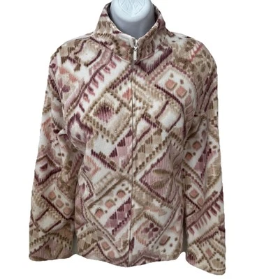 Alfred Dunner Multicolor Fleece With Golden Diamonds Zip Jacket Women Sz Medium - Image 1 of 4