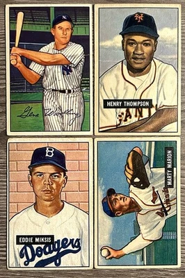 Lote de (4) Bowman 1951-1952 Fair-GD Miksis/Marion/Thompson/Woodling Vintage MLB Foto 1 de 2