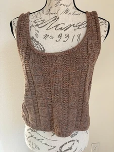Lou & Grey Knit Tank Top Brown Textured Scoop Neck Button Back Straps Size M - Picture 1 of 9