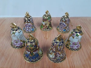 Vintage Alsan Cloisonne emailliert hängende Glocken Ornamente 4" Vögel Schmetterlinge X7 - Bild 1 von 22