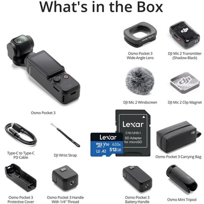 Sealed DJI Osmo Pocket 3 Creator Combo Full Package 11 Accs Free 512GB MicroSDXC - Image 1 of 4