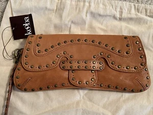Kooba Jaime Studded Wristlet Clutch Handbag   NWT  Tan Toast Leather - Picture 1 of 8