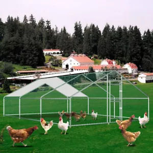 Walk-in Chicken Coop Farm Rabbit Cage Poultry Hen House Run Hutch w/ Cover Large - Picture 1 of 19