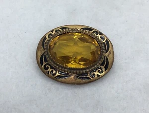 Antiguo Victoriano Oro 8k Enorme Citrino Negro Esmalte Broche Luto Joyería - Imagen 1 de 3