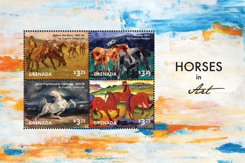 Grenada 2015 - Horses on Stamps - Sheet of four stamps - MNH Cover