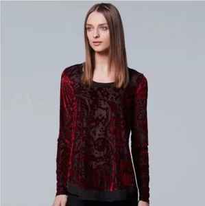 Vera Wang Women M Top Velvet Burnout Burgundy Sheer Witchy Whimsigoth Goth Fairy - Picture 1 of 14