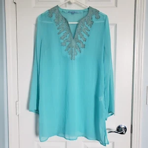 Antonio Melani Swim Badeanzug Coverup Gr. M Aqua Silver Trim Beach Resort - Bild 1 von 10