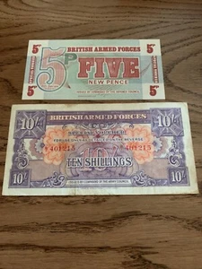 1946 BRITISH ARMED FORCE 5p & 10 SHILLING SPECIAL VOUCHERS - Picture 1 of 2
