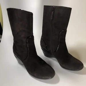 Cole Haan Brown Suede Leather Wedge Zip Up Mid Calf Boots Women's NikeAir SZ 6B - Picture 1 of 10