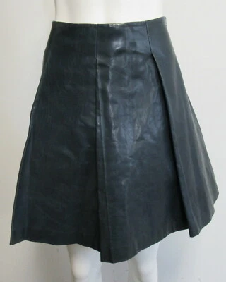 NUEVO CON ETIQUETAS $3195 VERSACE Vitello falda plisada de cuero azul TALLA 44 Foto 1 de 4