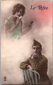 Military Soldier Thinks About His Lady World War 1 Le Reve Vintage RPPC B109 - Picture 1 of 2