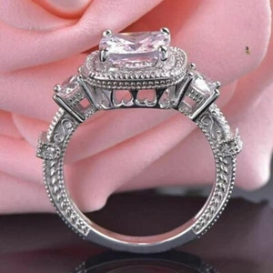 3 CT Cushion Cut Moissanite Vintage Engagement Ring Solid 14k White Gold - Picture 1 of 5
