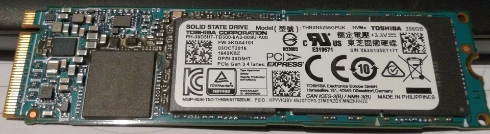 NEW DELL 8D5HT Toshiba THNSN5256GPUK 256GB M.2 2280 SSD NVMe PCIe - Image 1 of 1