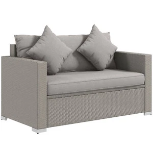 Outsunny Patio Wicker Loveseat with Cushions, 2-Seat Outdoor PE Rattan Couch, So - Picture 1 of 9