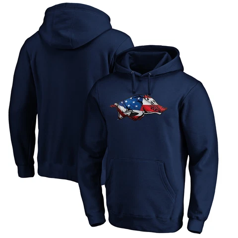 Men's Fanatics Branded Navy Arkansas Razorbacks Banner Wave Pullover Hoodie Cover