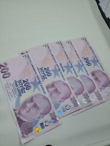 1000 Turkish LIRA Circulated: 5 x 200 Lira each: Current Banknotes 