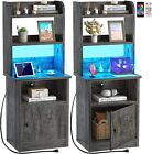 Tall Nightstands Set Of 2 With Charging Station And Led Lights 47" Tall Bedside