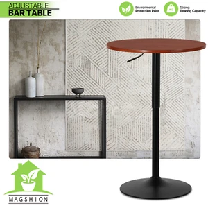 Bistro Pub Bar [ADJUSTABLE HEIGHT] Round Table w/Wooden Marbling Swivel Tabletop - Picture 1 of 28