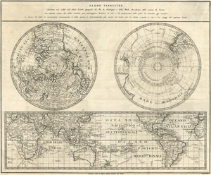 Antique Map "Globo Terrestre" (Polar Projection World Map) Amati - Tola, 1793 - Picture 1 of 7