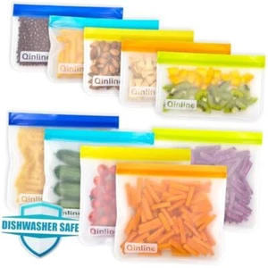 Reusable Food Storage Bags - 10 Pack Silicone Freezer Bags, BPA Free Reusable - Picture 1 of 8