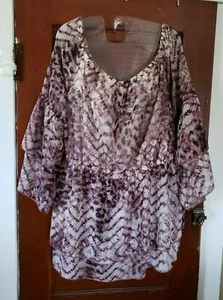 Camisa forrada manga 3/4 100 % poliéster estampado animal talla grande 0X FTF para mujer nueva con etiquetas - Imagen 1 de 7