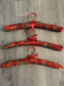 Lot of 3 Soft Padded Clothes Hanger 15” inch Floral Red - Picture 1 of 8