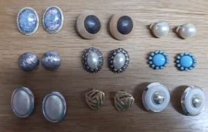 Lot of 9 pairs of Vintage jewelry clip on earrings Plastic Metal wood - Picture 1 of 4
