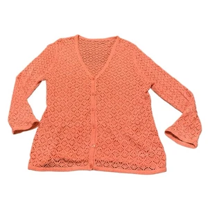 Lightweight coral knit button front cardigan sweater, women’s size M approx - Picture 1 of 6