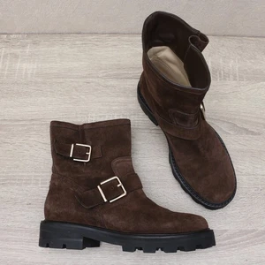 Jimmy Choo Youth II Chocolate Brown Biker Suede Leather Boots 38, US8, UK5 - Picture 1 of 15