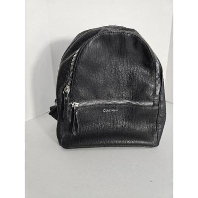 Calvin Klein Black Faux Leather Backpack Elaine Convertible Nylon Strap Unisex - Image 1 of 4